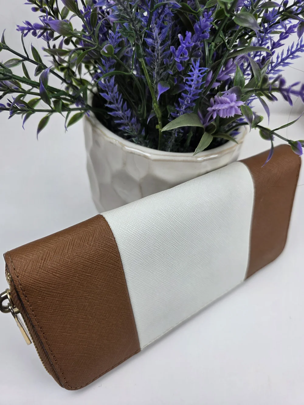 Michael Kors Brown and White Zip Wallet